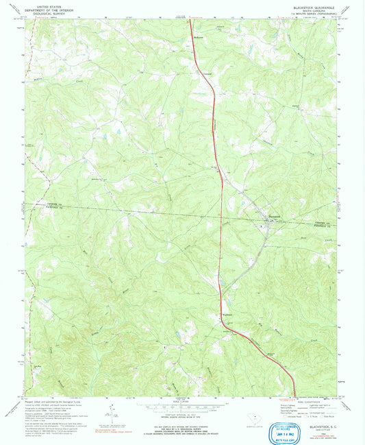 Classic USGS Blackstock South Carolina 7.5'x7.5' Topo Map Image