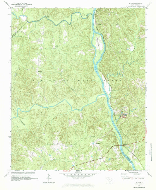 Classic USGS Blair South Carolina 7.5'x7.5' Topo Map Image