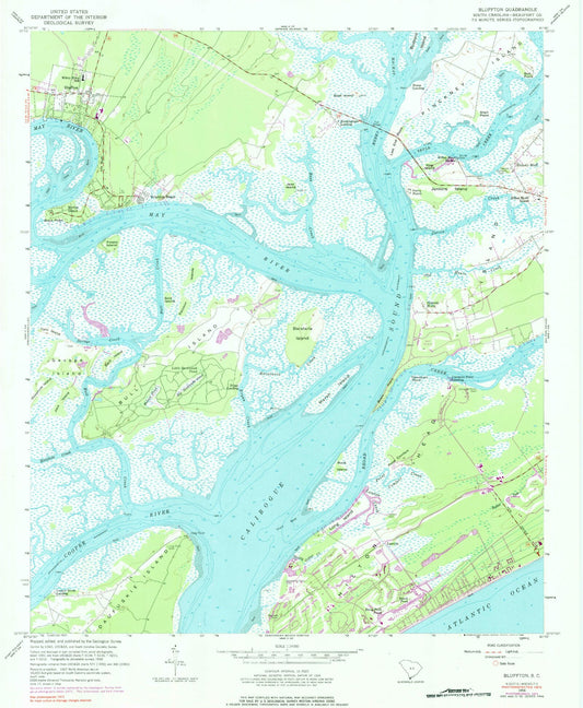 Classic USGS Bluffton South Carolina 7.5'x7.5' Topo Map Image