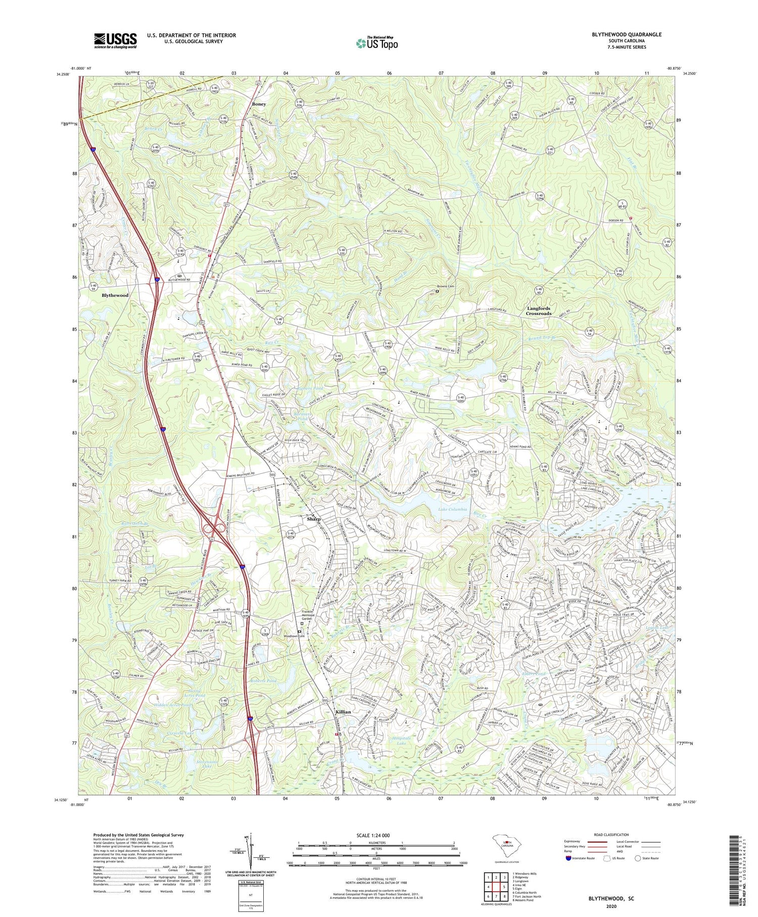Blythewood South Carolina US Topo Map Image