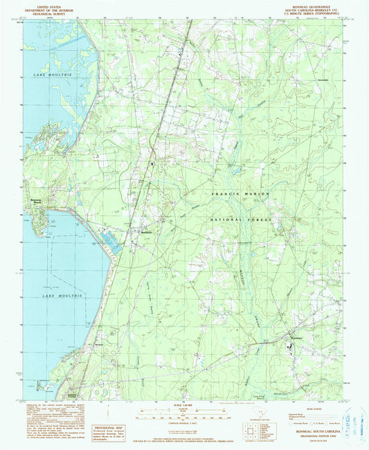 Classic USGS Bonneau South Carolina 7.5'x7.5' Topo Map Image