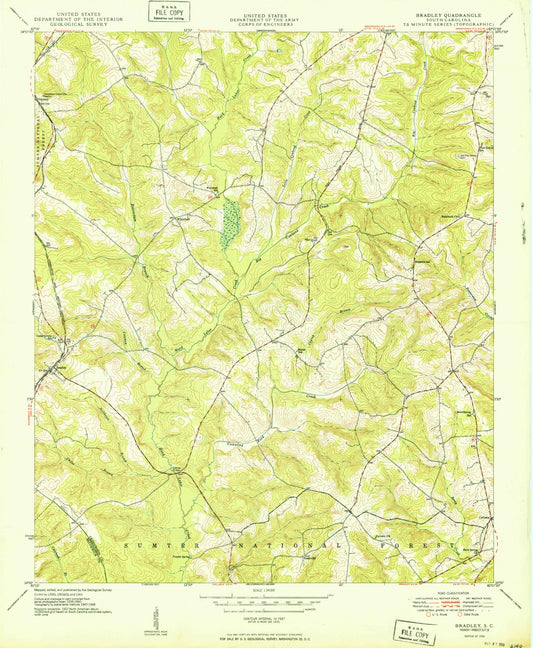 Classic USGS Bradley South Carolina 7.5'x7.5' Topo Map Image