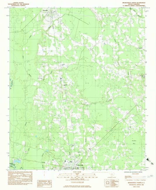 Classic USGS Branchville North South Carolina 7.5'x7.5' Topo Map Image