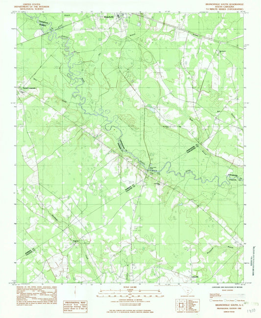 Classic USGS Branchville South South Carolina 7.5'x7.5' Topo Map Image
