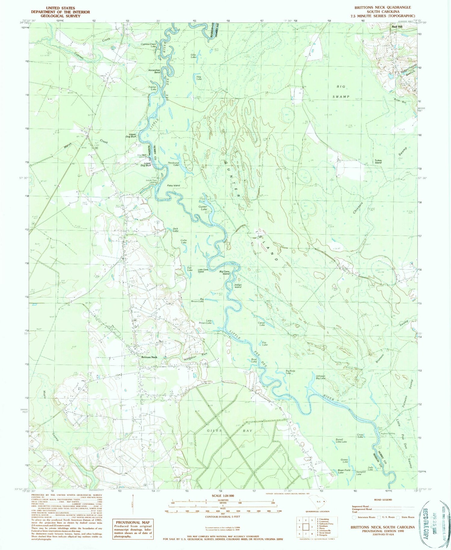 Classic USGS Brittons Neck South Carolina 7.5'x7.5' Topo Map Image