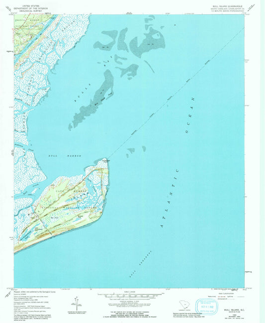 Classic USGS Bull Island South Carolina 7.5'x7.5' Topo Map Image