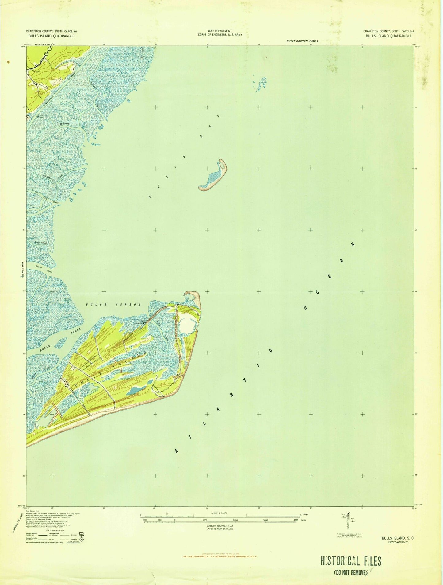 Classic USGS Bull Island South Carolina 7.5'x7.5' Topo Map Image