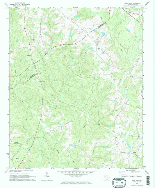 Classic USGS Bush River South Carolina 7.5'x7.5' Topo Map Image
