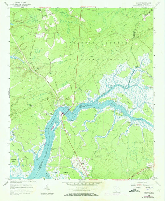 Classic USGS Cainhoy South Carolina 7.5'x7.5' Topo Map Image