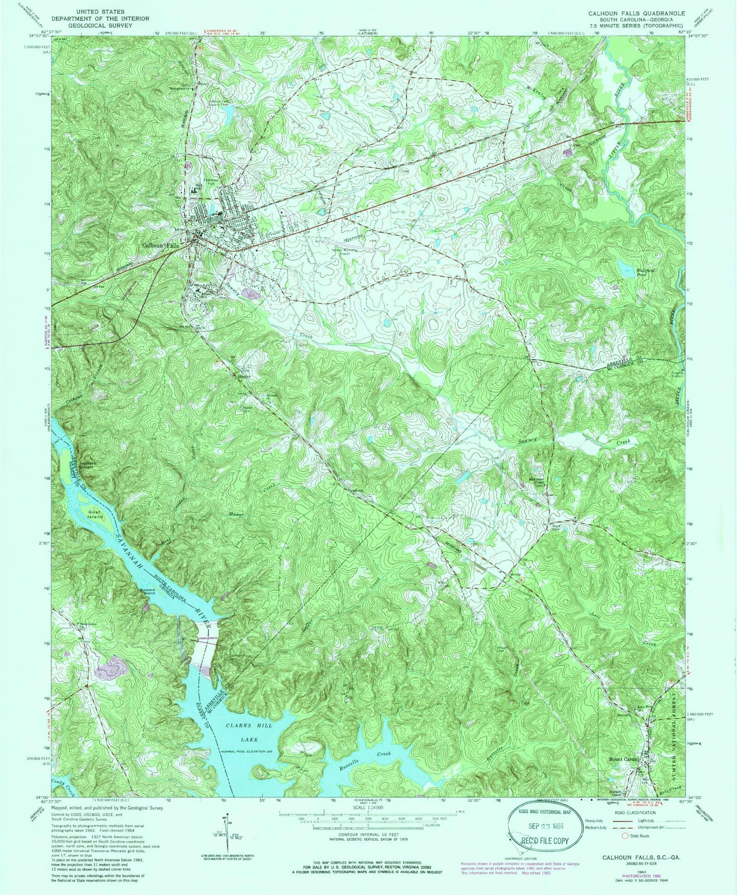 Classic USGS Calhoun Falls South Carolina 7.5'x7.5' Topo Map Image