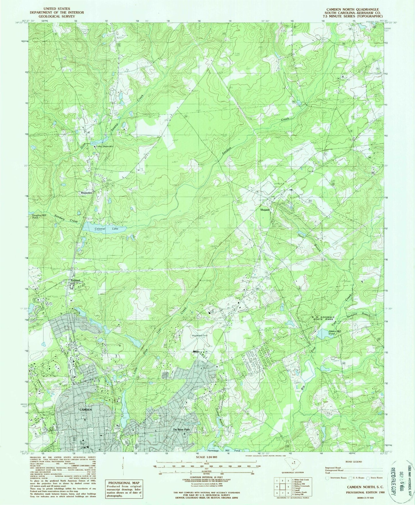 Classic USGS Camden North South Carolina 7.5'x7.5' Topo Map Image