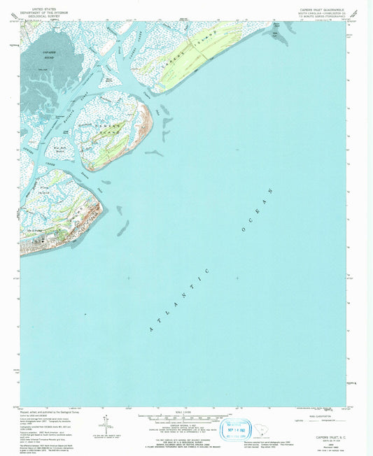 Classic USGS Capers Inlet South Carolina 7.5'x7.5' Topo Map Image