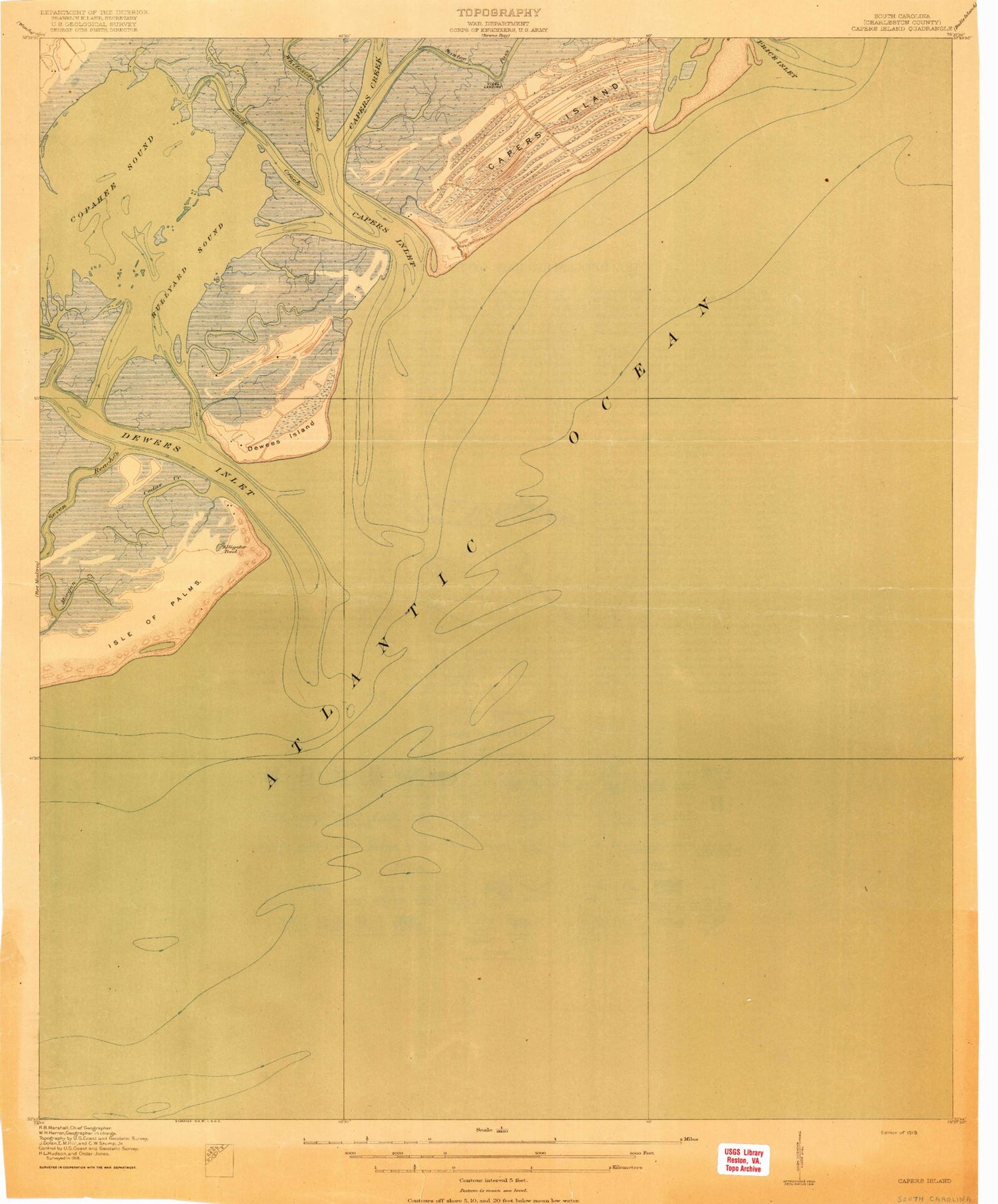Classic USGS Capers Inlet South Carolina 7.5'x7.5' Topo Map Image