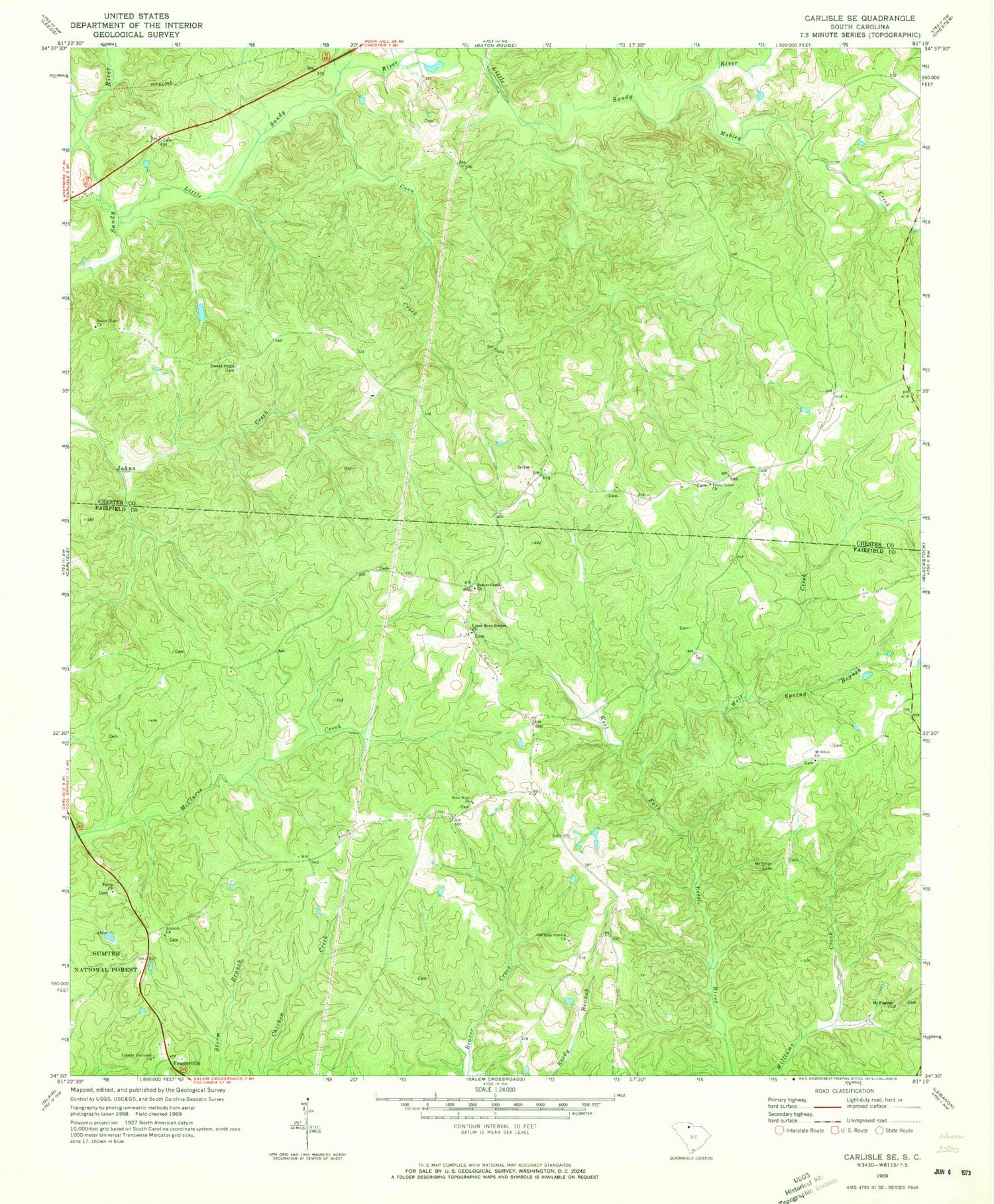 Classic USGS Carlisle SE South Carolina 7.5'x7.5' Topo Map Image