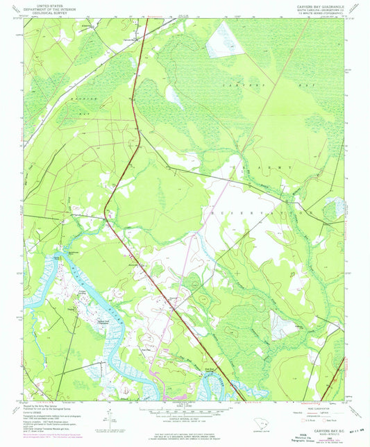 Classic USGS Carvers Bay South Carolina 7.5'x7.5' Topo Map Image