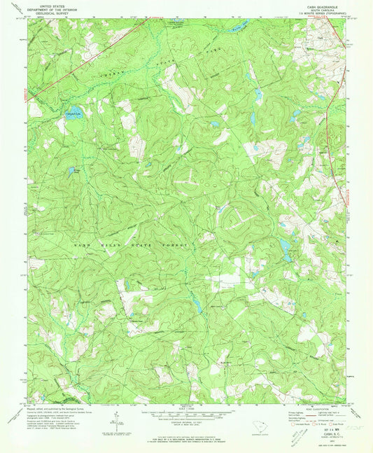 Classic USGS Cash South Carolina 7.5'x7.5' Topo Map Image