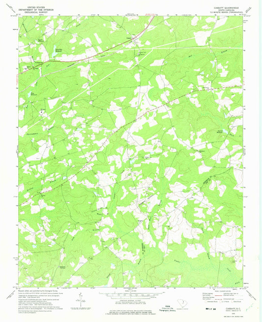Classic USGS Cassatt South Carolina 7.5'x7.5' Topo Map Image