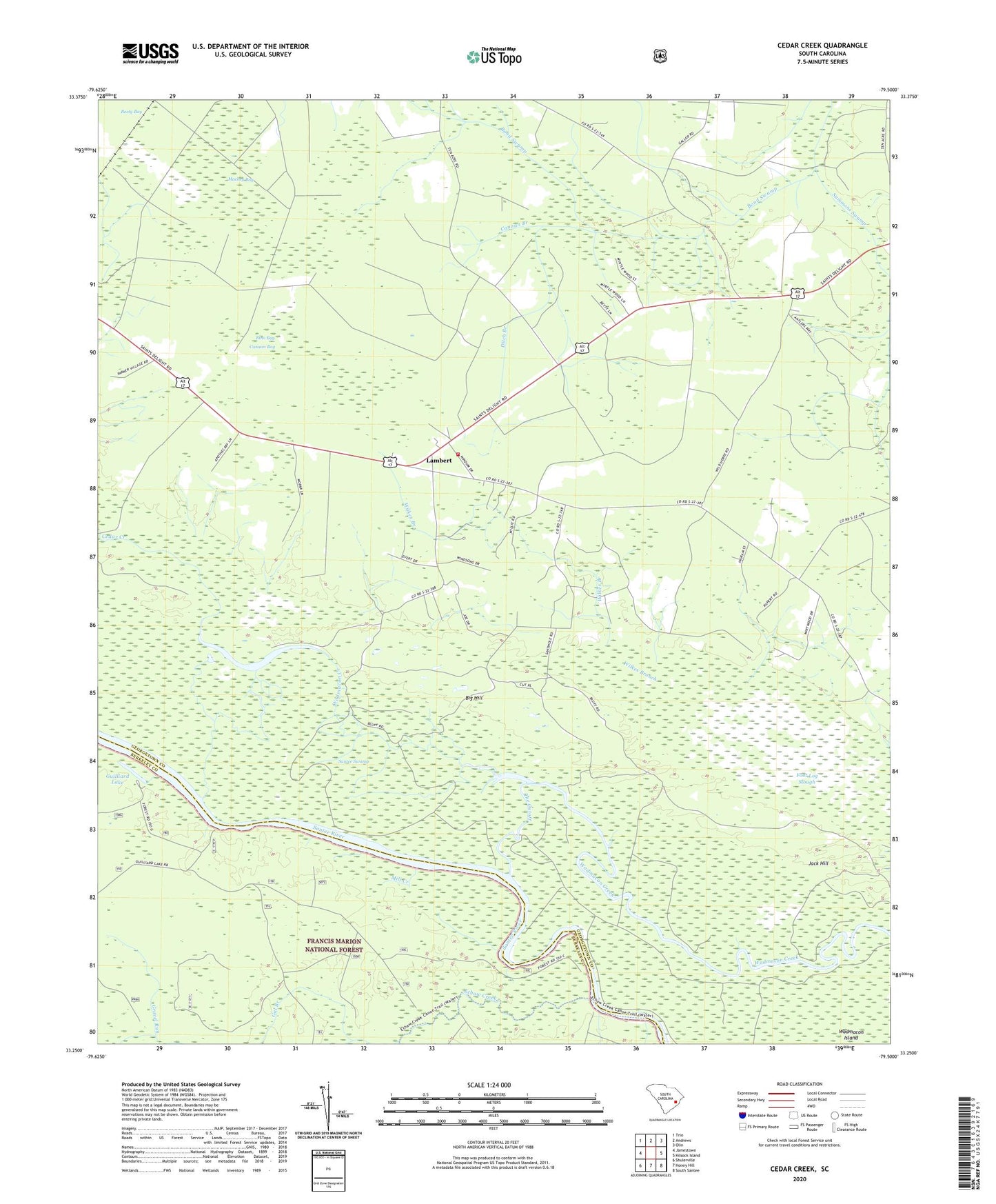 Cedar Creek South Carolina US Topo Map Image