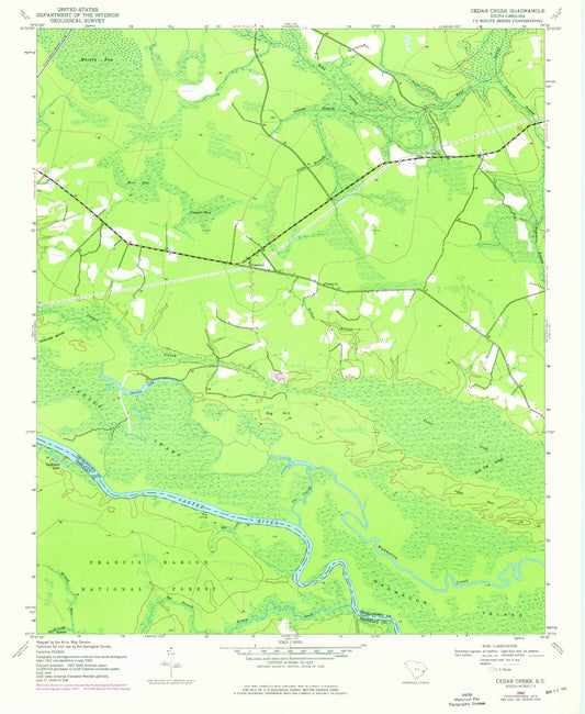 Classic USGS Cedar Creek South Carolina 7.5'x7.5' Topo Map Image