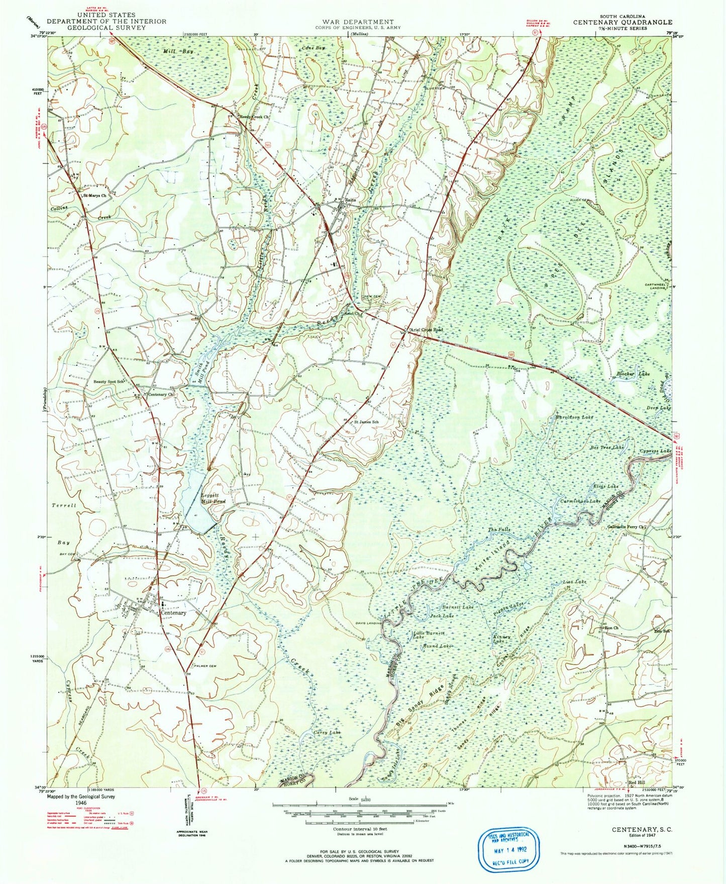Classic USGS Centenary South Carolina 7.5'x7.5' Topo Map Image