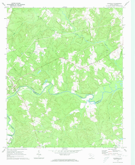 Classic USGS Chappells South Carolina 7.5'x7.5' Topo Map Image