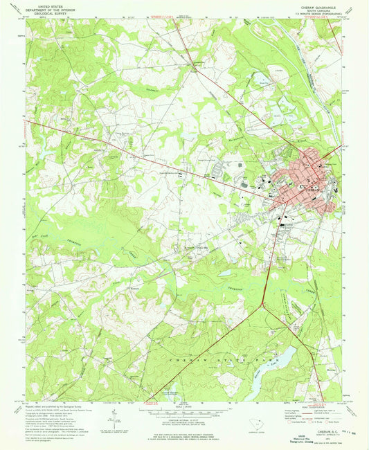 Classic USGS Cheraw South Carolina 7.5'x7.5' Topo Map Image