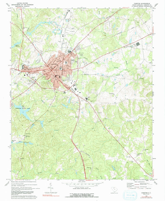 Classic USGS Chester South Carolina 7.5'x7.5' Topo Map Image
