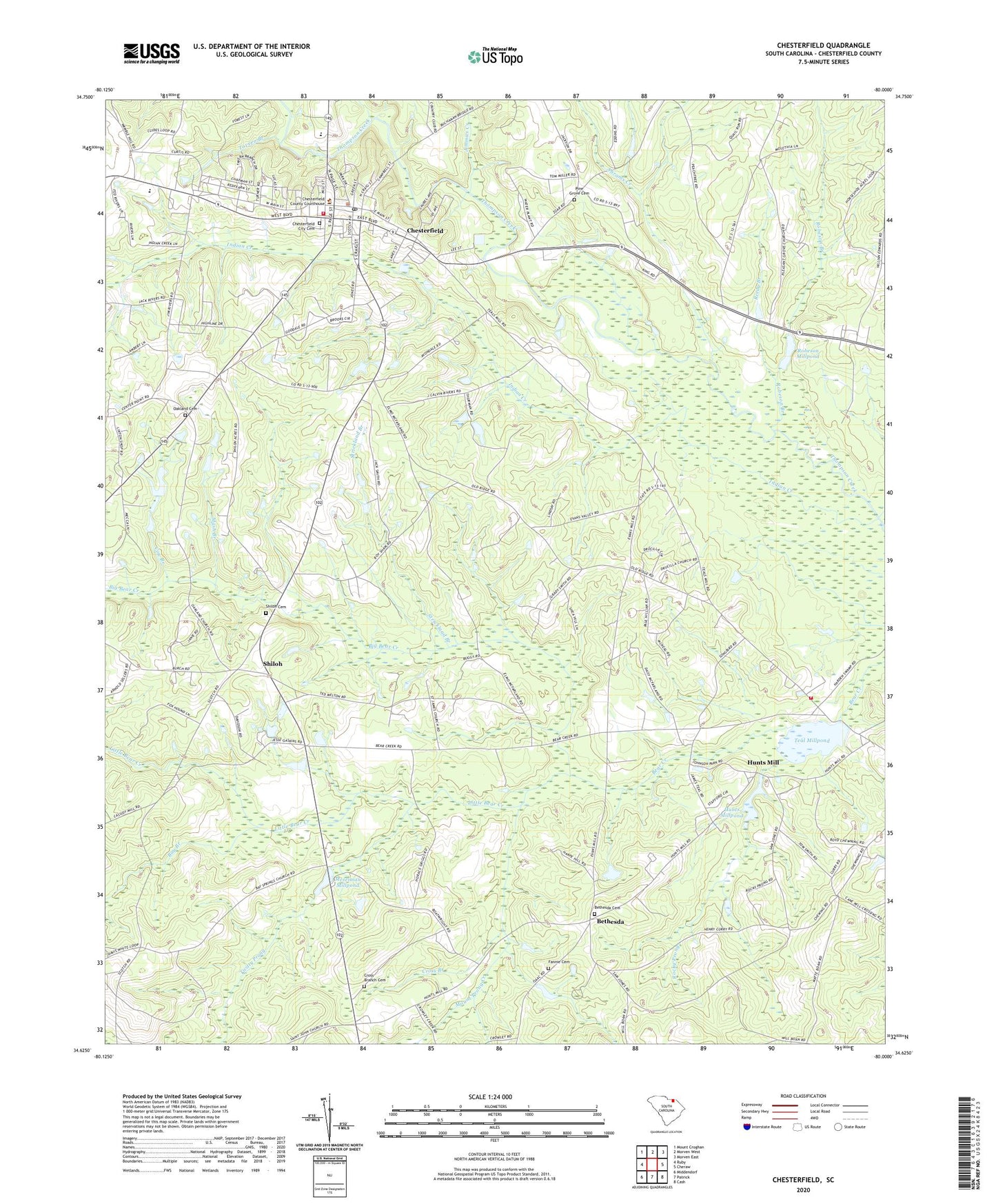 Chesterfield South Carolina US Topo Map Image