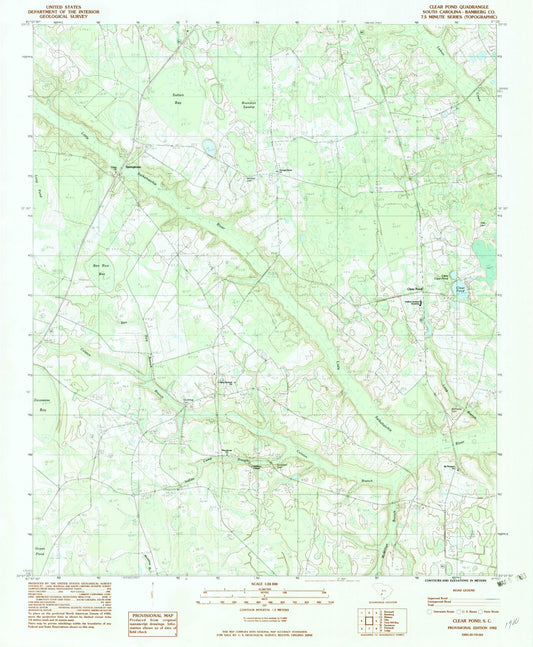 Classic USGS Clear Pond South Carolina 7.5'x7.5' Topo Map Image