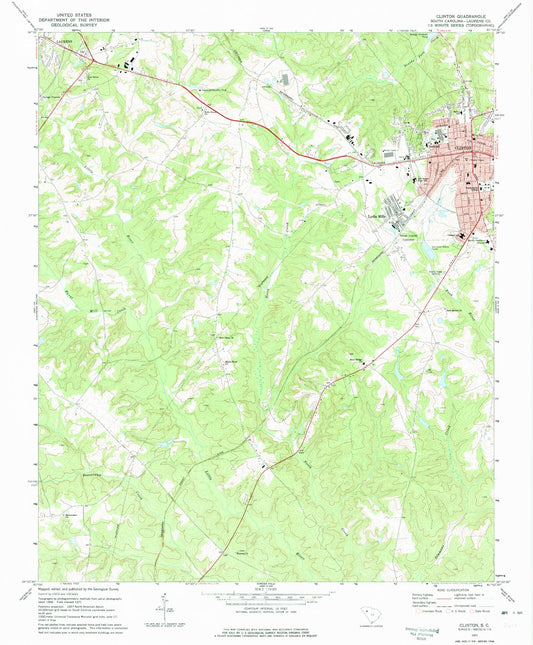 Classic USGS Clinton South Carolina 7.5'x7.5' Topo Map Image