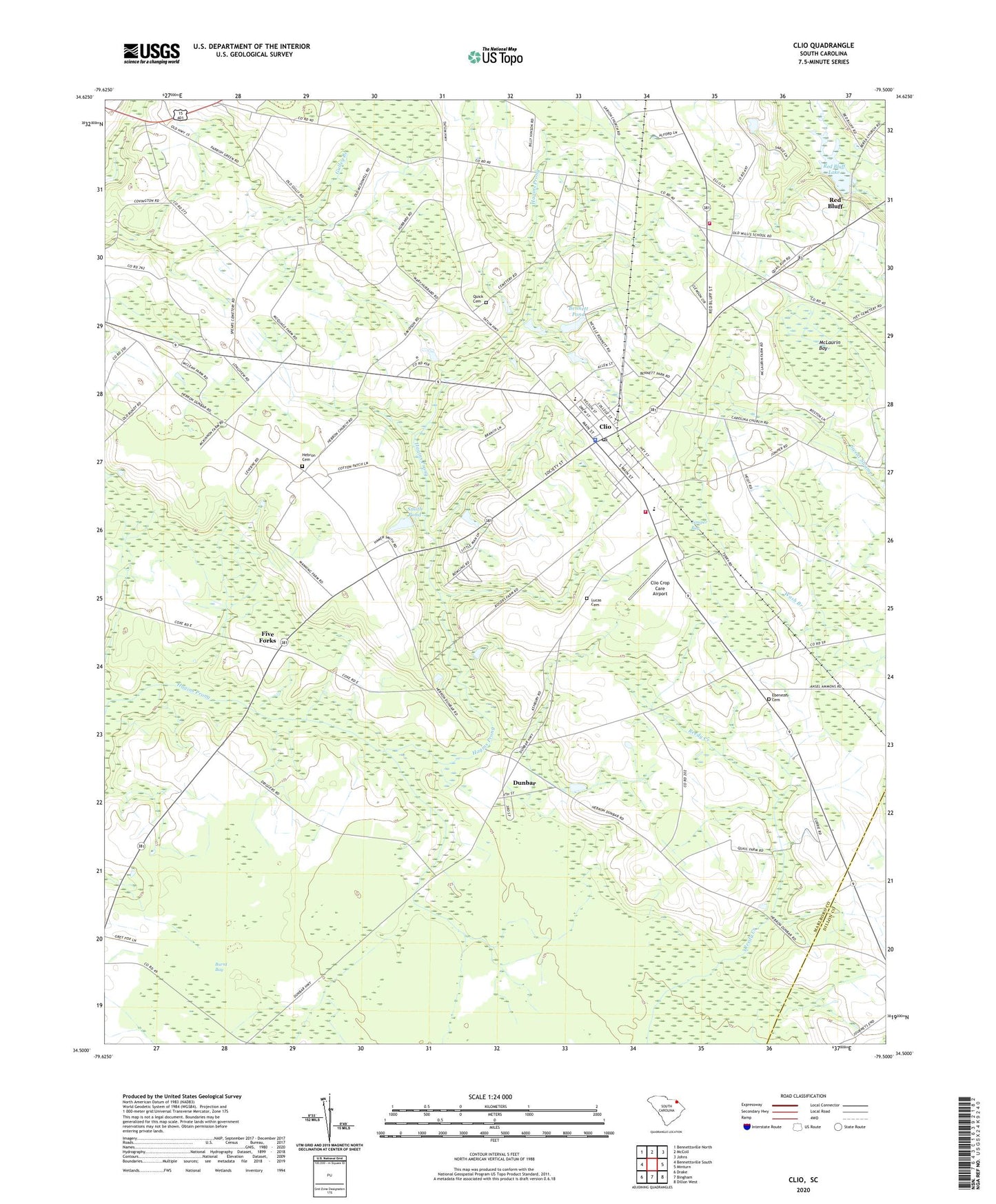 Clio South Carolina US Topo Map Image