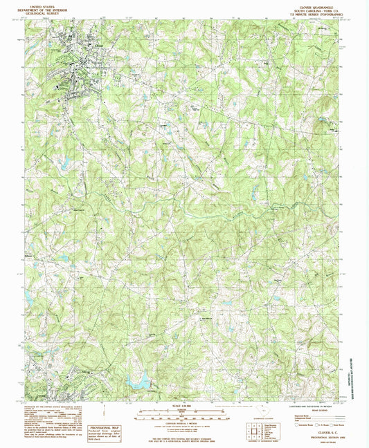 Classic USGS Clover South Carolina 7.5'x7.5' Topo Map Image