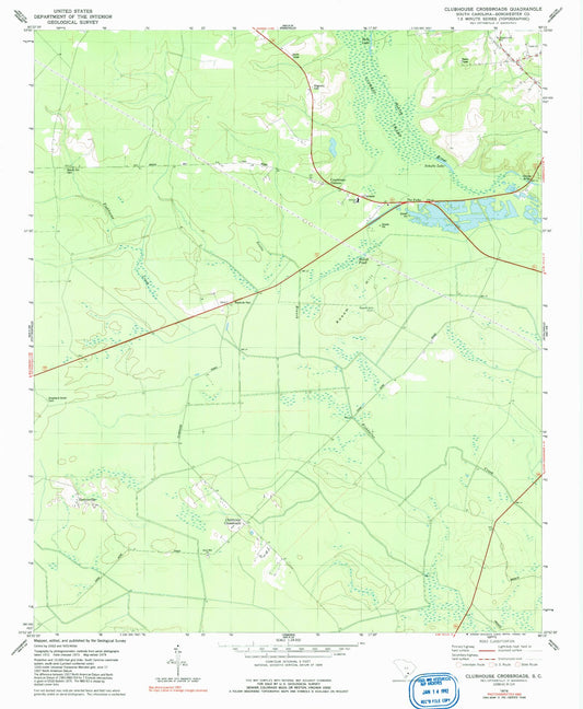 Classic USGS Clubhouse Crossroads South Carolina 7.5'x7.5' Topo Map Image