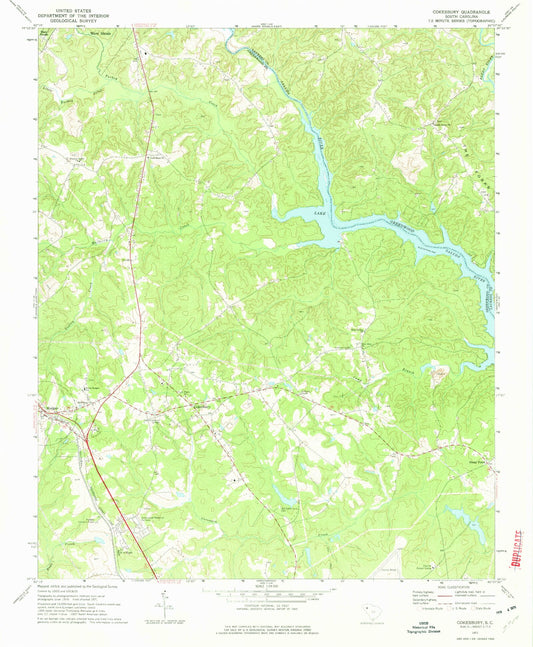 Classic USGS Cokesbury South Carolina 7.5'x7.5' Topo Map Image