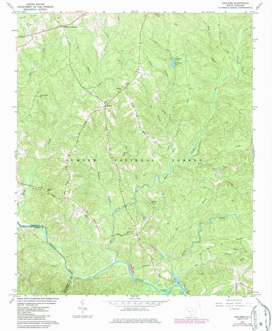 Classic USGS Colliers South Carolina 7.5'x7.5' Topo Map Image