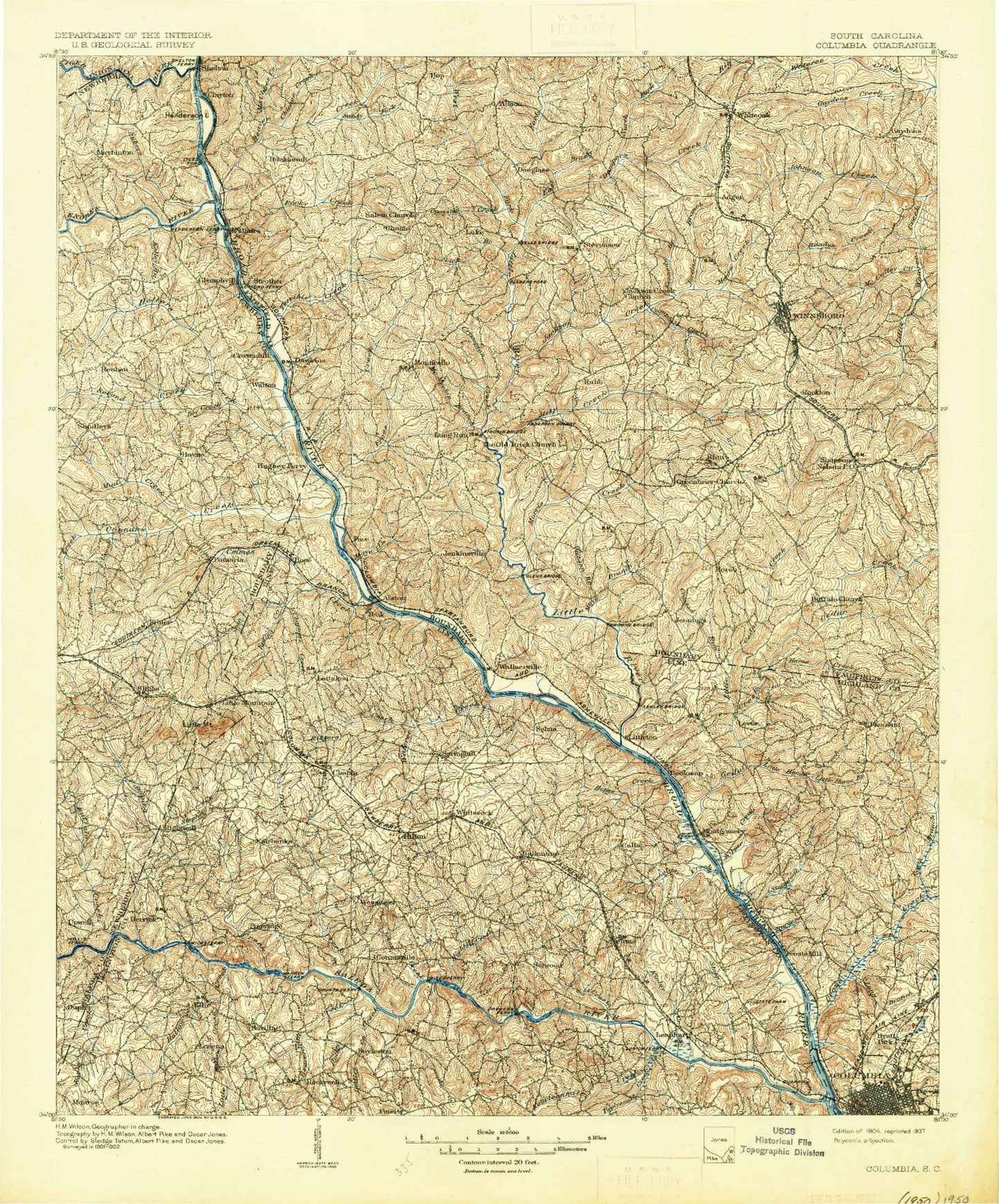 Historic 1904 Columbia South Carolina 30'x30' Topo Map Image