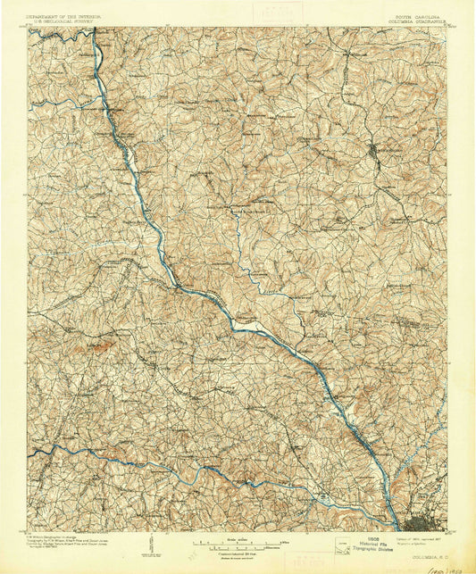 Historic 1904 Columbia South Carolina 30'x30' Topo Map Image