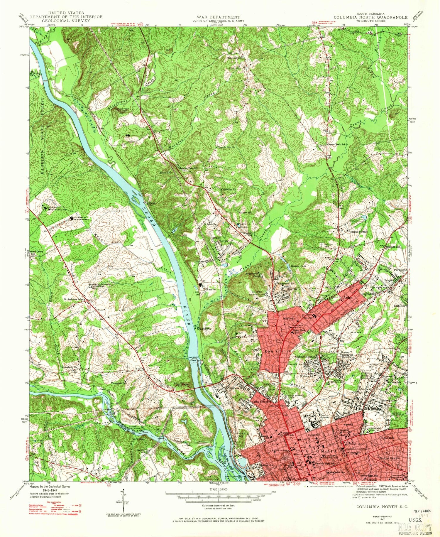 Classic USGS Columbia North South Carolina 7.5'x7.5' Topo Map Image
