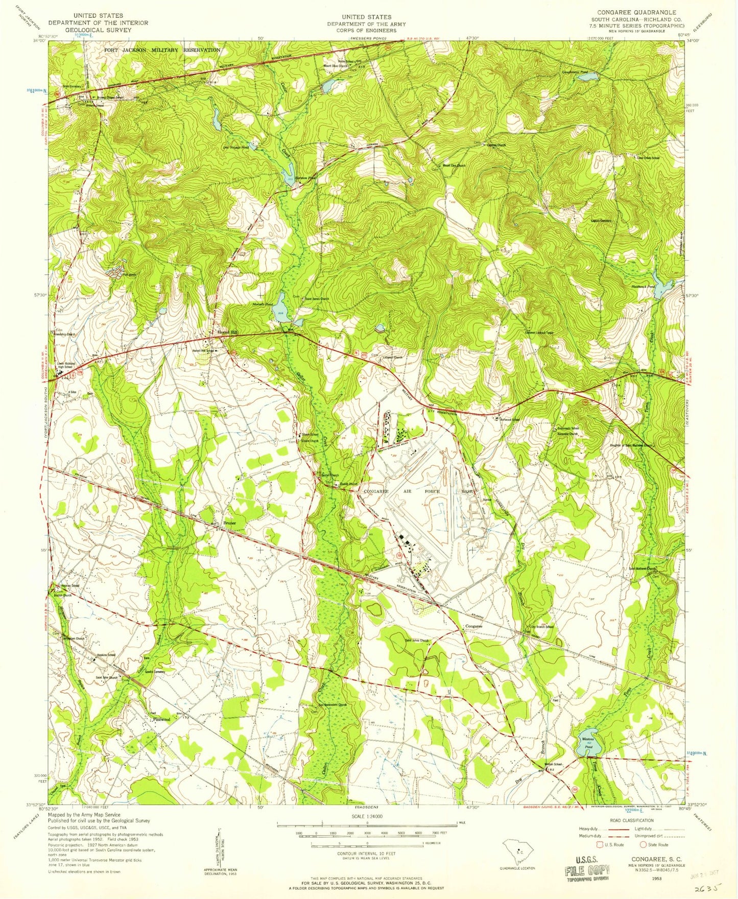 Classic USGS Congaree South Carolina 7.5'x7.5' Topo Map Image