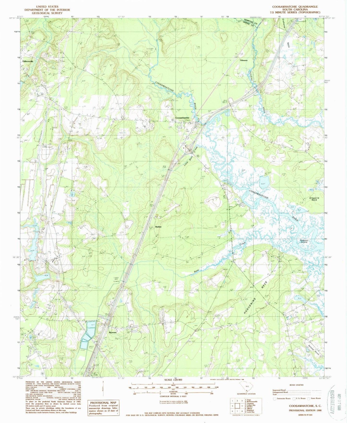 Classic USGS Coosawhatchie South Carolina 7.5'x7.5' Topo Map Image