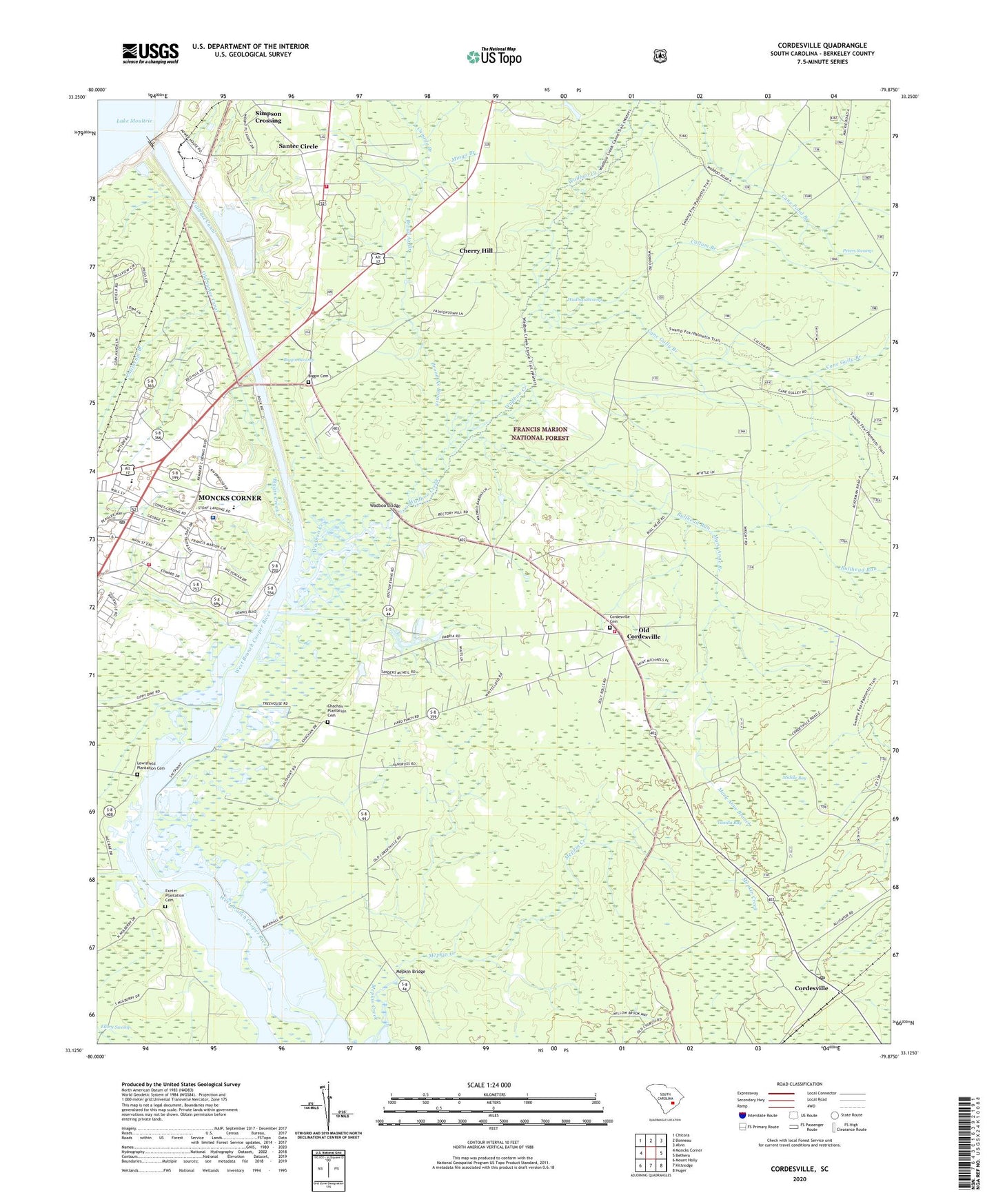 Cordesville South Carolina US Topo Map Image