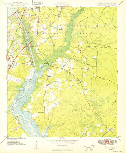 Classic USGS Cordesville South Carolina 7.5'x7.5' Topo Map Image