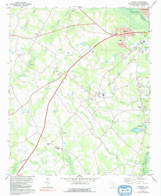 Classic USGS Cordova South Carolina 7.5'x7.5' Topo Map Image