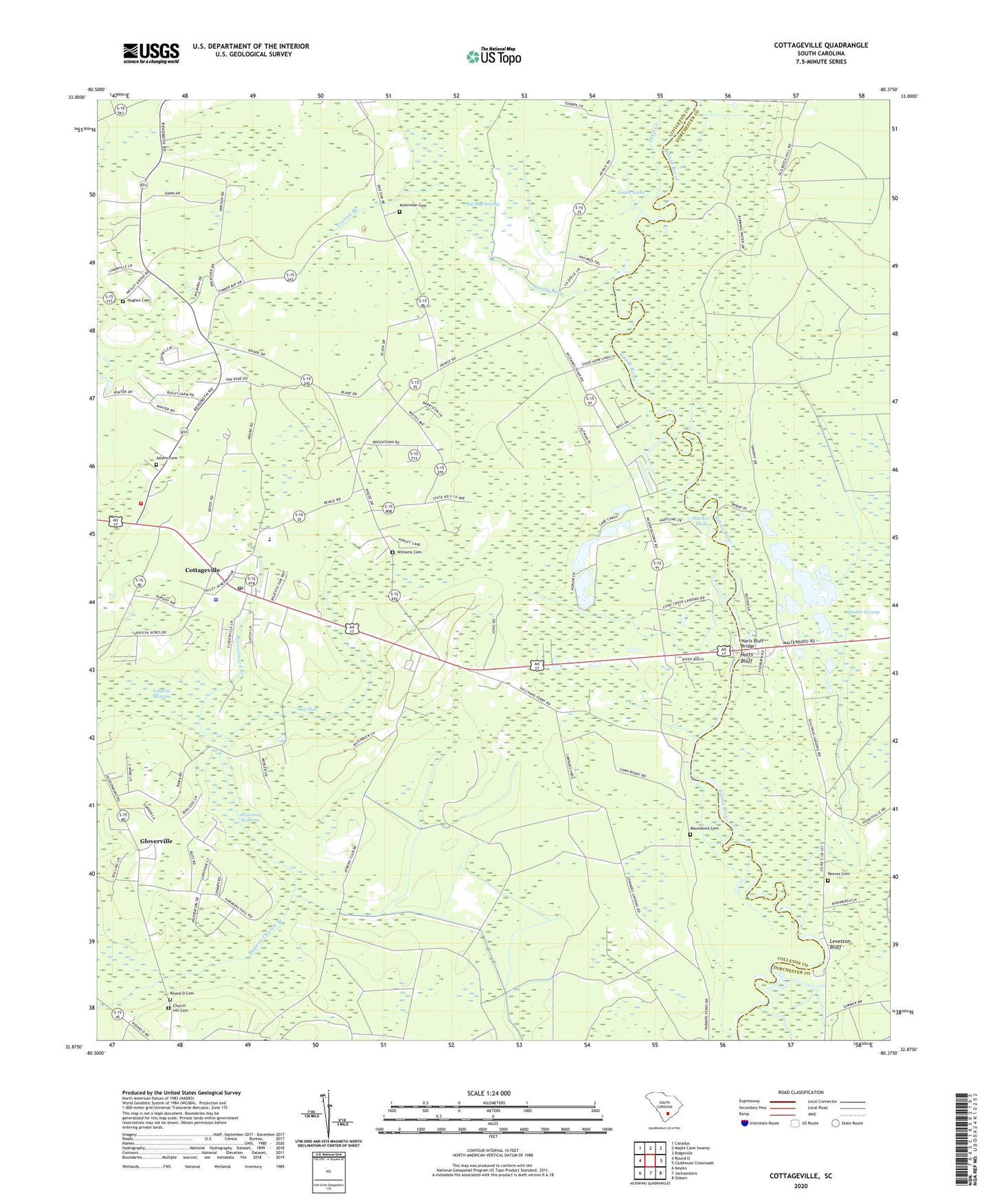 Cottageville South Carolina US Topo Map Image