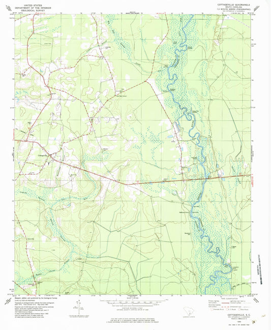 Classic USGS Cottageville South Carolina 7.5'x7.5' Topo Map Image
