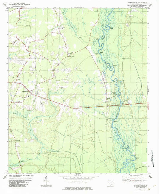 Classic USGS Cottageville South Carolina 7.5'x7.5' Topo Map Image