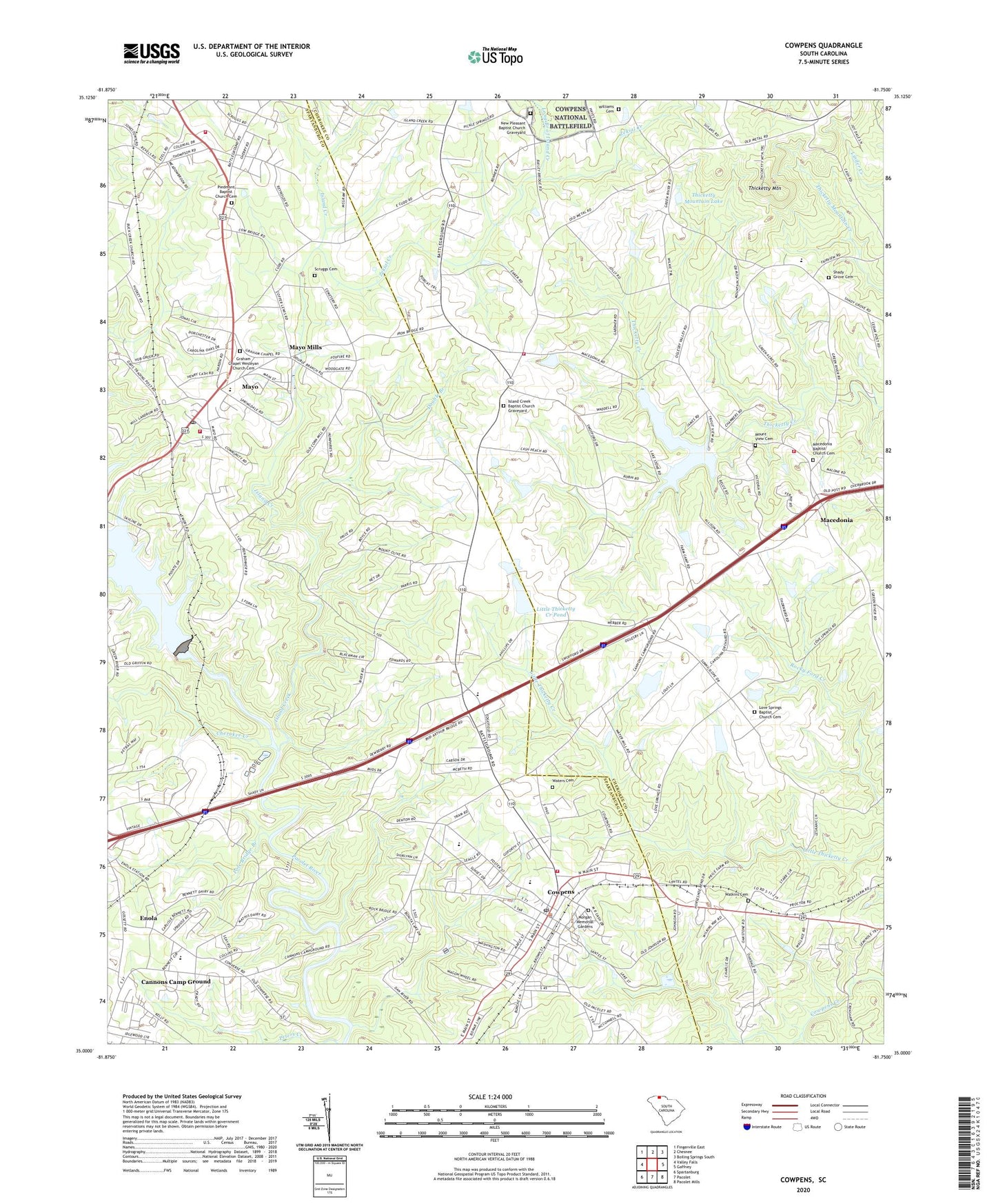 Cowpens South Carolina US Topo Map Image
