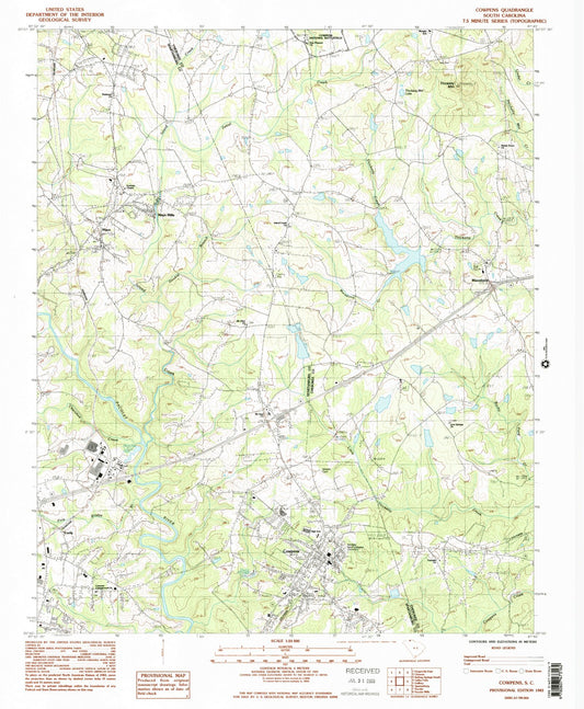 Classic USGS Cowpens South Carolina 7.5'x7.5' Topo Map Image