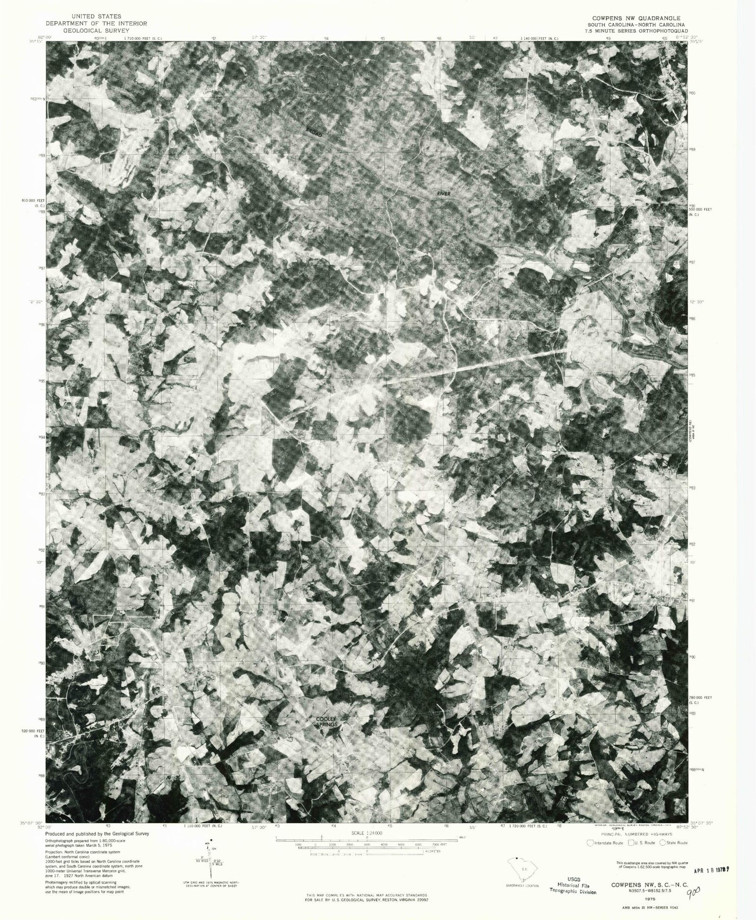 Classic USGS Fingerville East South Carolina 7.5'x7.5' Topo Map Image