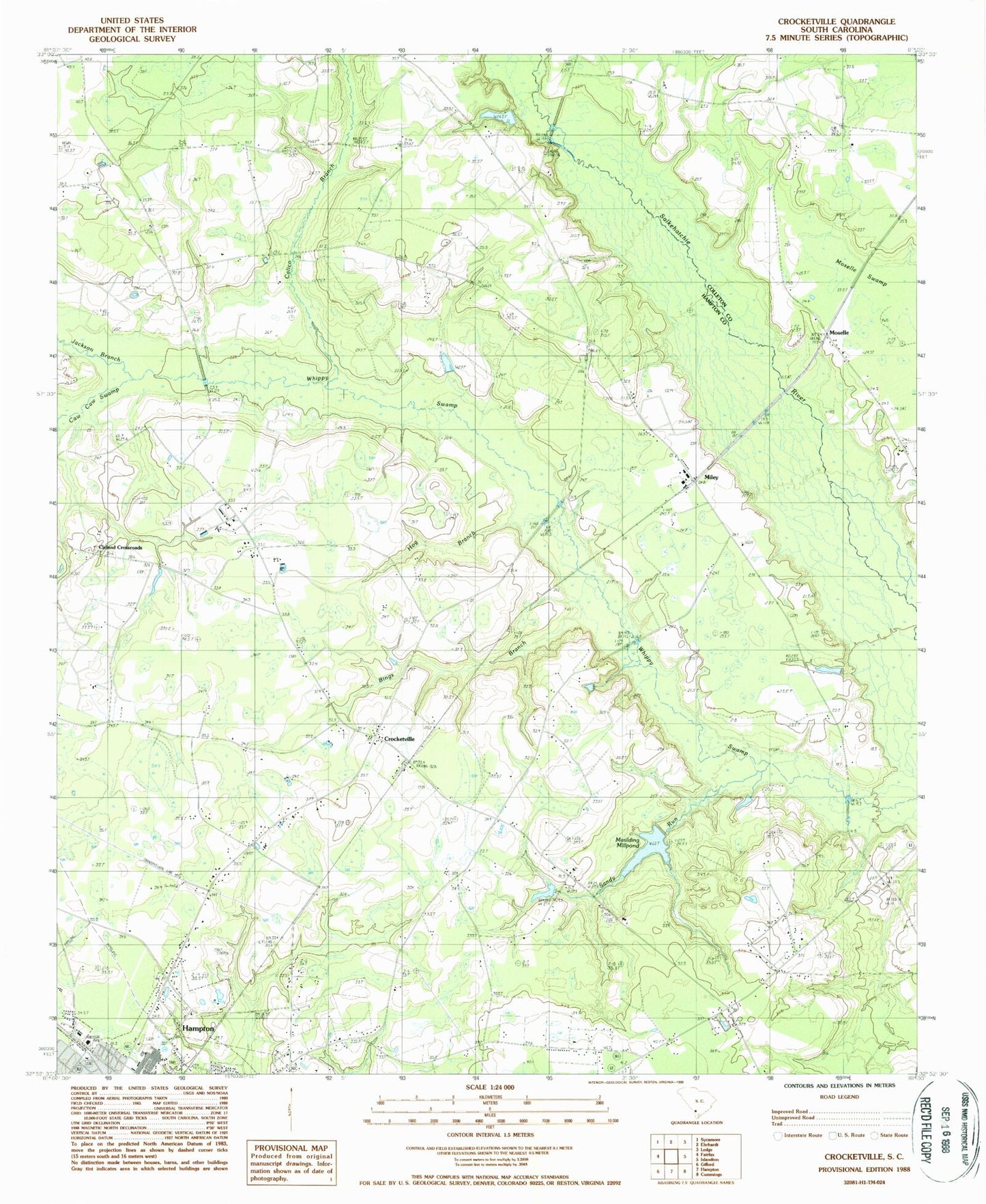 Classic USGS Crocketville South Carolina 7.5'x7.5' Topo Map Image